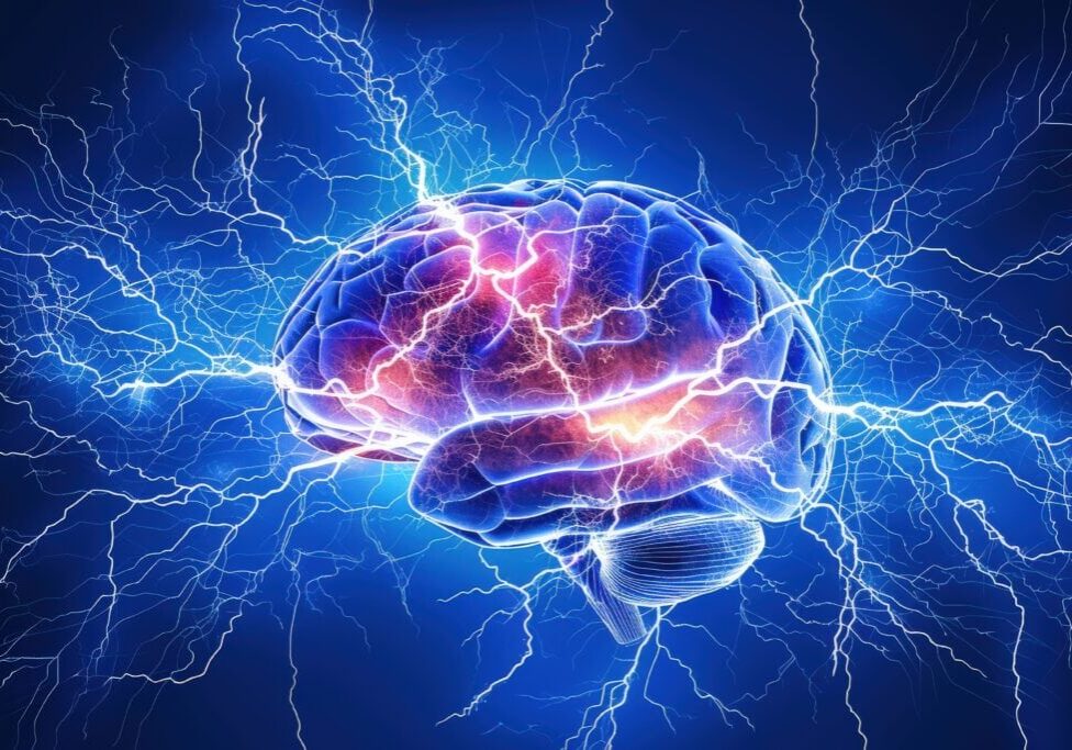 Brain Digital: Human Intellect and Electrical Activity in Blue Science Background